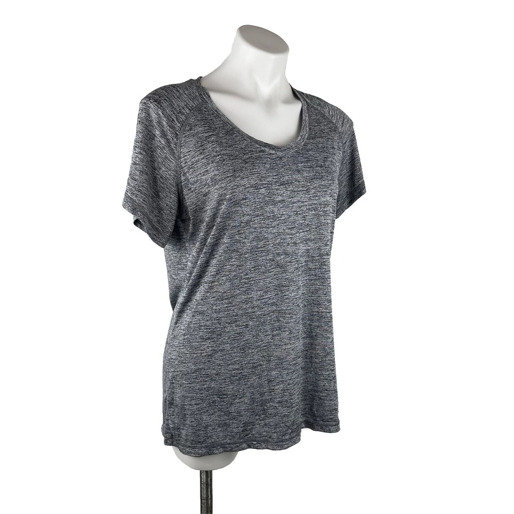 Danskin Athletic Tee Active‎ Top Shirt Women's XL Gray Black Short Sleeve V-Neck